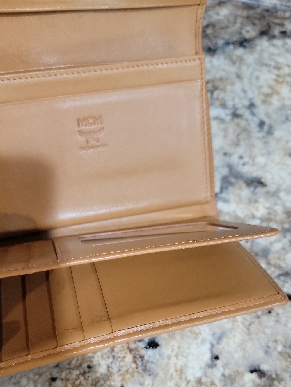 MCM Cognac Cream  Black Visetos Tri-fold Wallet - Picture 9 of 11